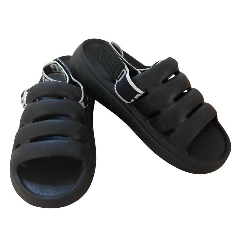UGG Black Puffy Slide Sandal with Branded Elastic Sling - Picture 2 of 6